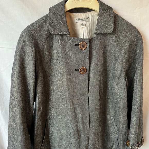 Coldwater creek loose fit boho artsy blazer jacket gray, gold thread grannycore - Picture 1 of 8